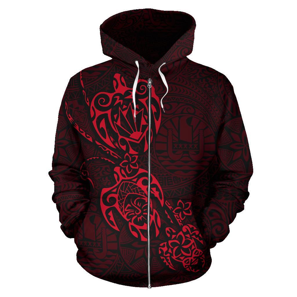 Tahiti Polynesian Family Turtles Zip up Hoodie Red - Polynesian Pride