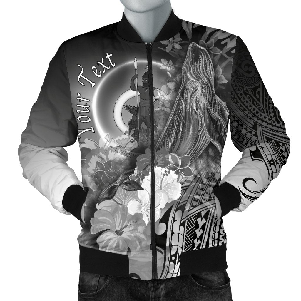 Vanuatu Custom Personalised Men's Bomber Jacket - Humpback Whale with Tropical Flowers (White) White - Polynesian Pride