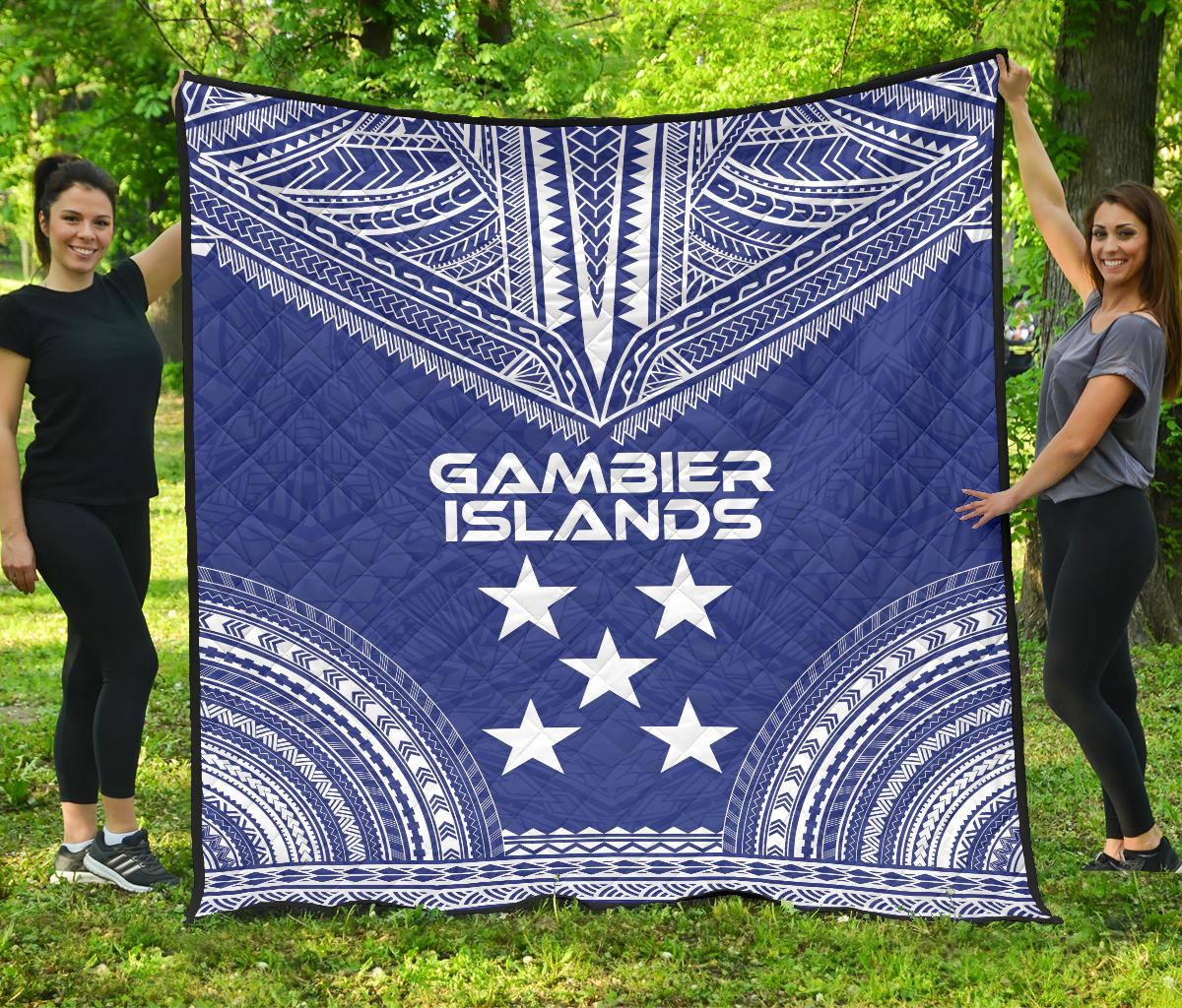 Gambier Islands Premium Quilt - Gambier Islands Flag Polynesian Chief lueag Version Blue - Polynesian Pride