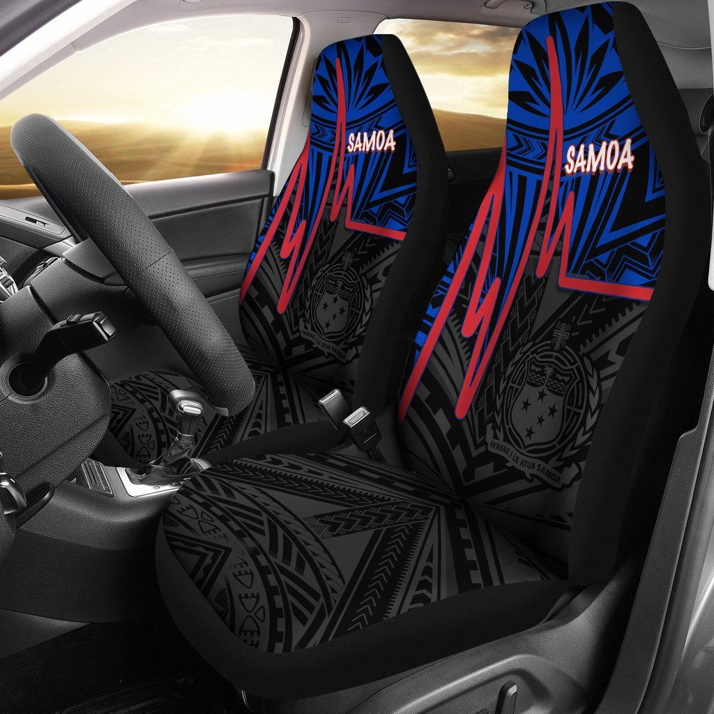 Samoa Car Seat Covers - Samoa Seal With Polynesian Patterns In Heartbeat Style (Blue) Universal Fit Blue - Polynesian Pride