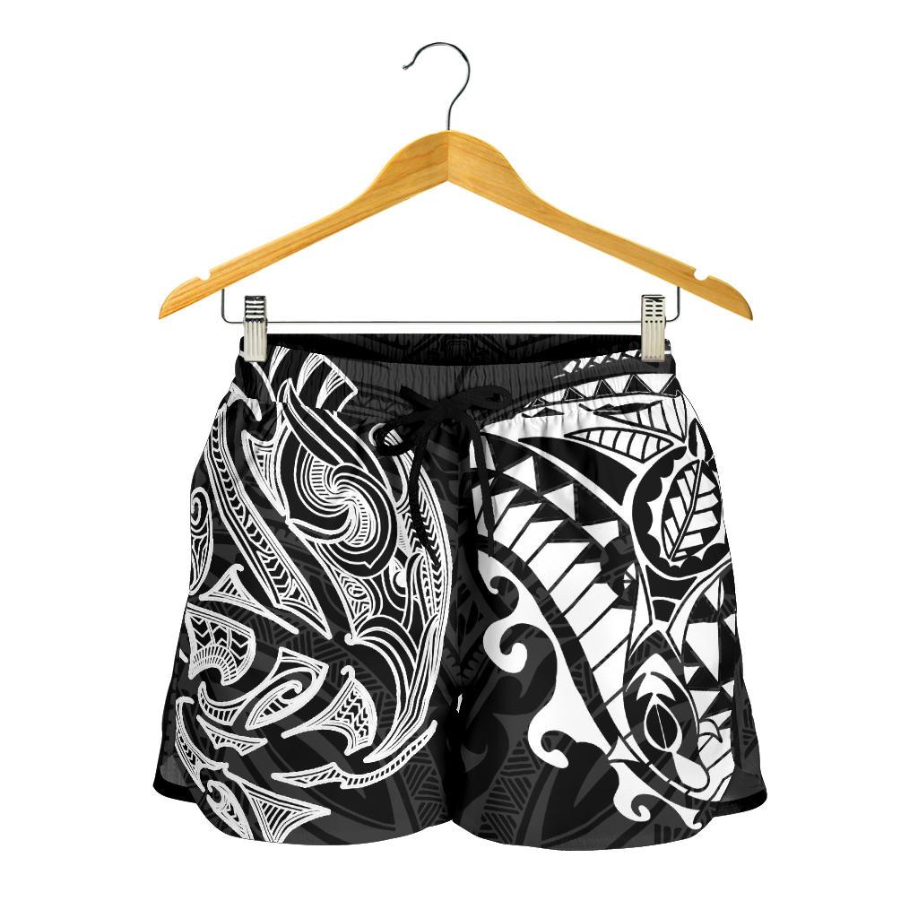 New Zealand All Over Print Women's Shorts, Maori Polynesian Tattoo White Women White - Polynesian Pride