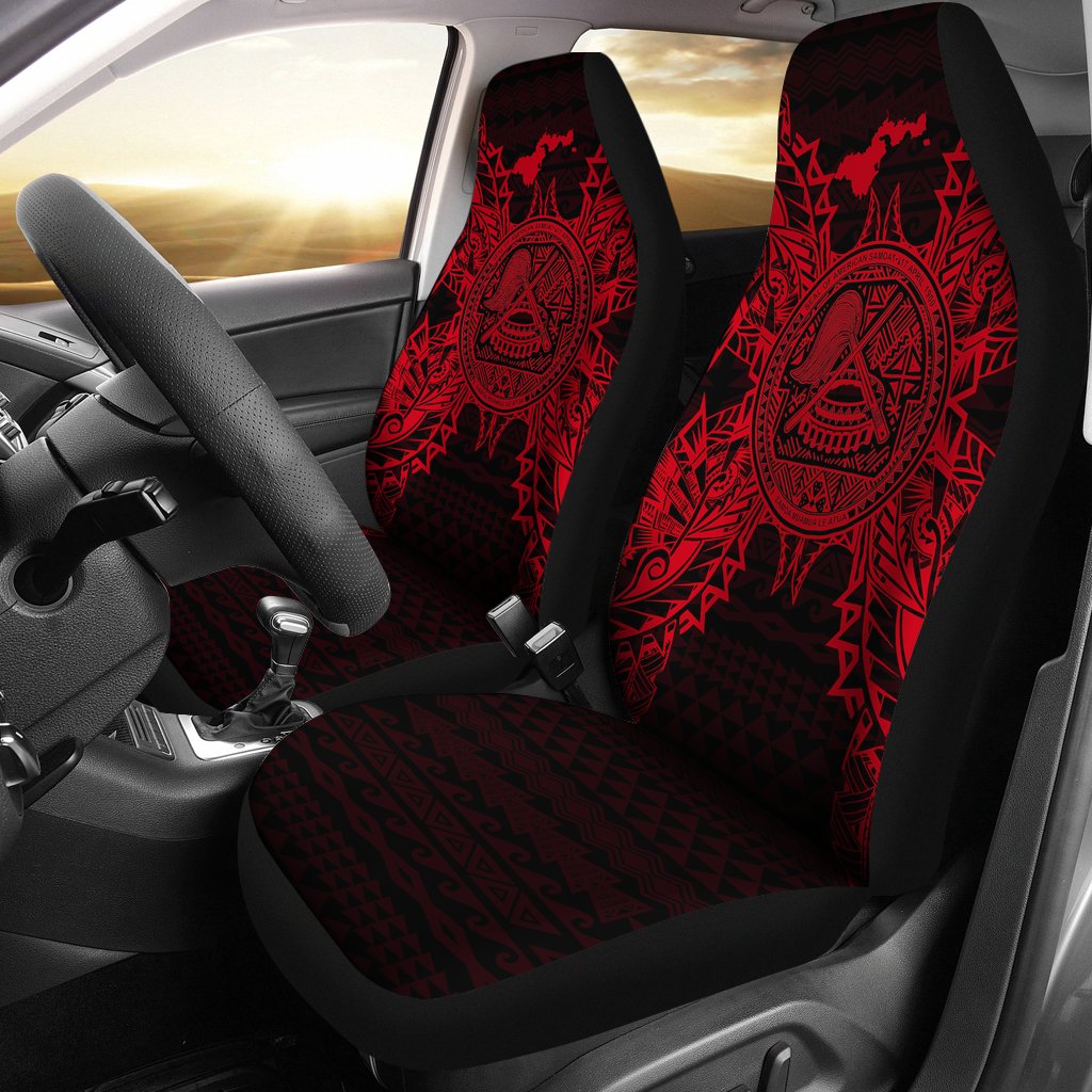 American Samoa Car Seat Covers - American Samoa Seal Map Red Universal Fit Red - Polynesian Pride