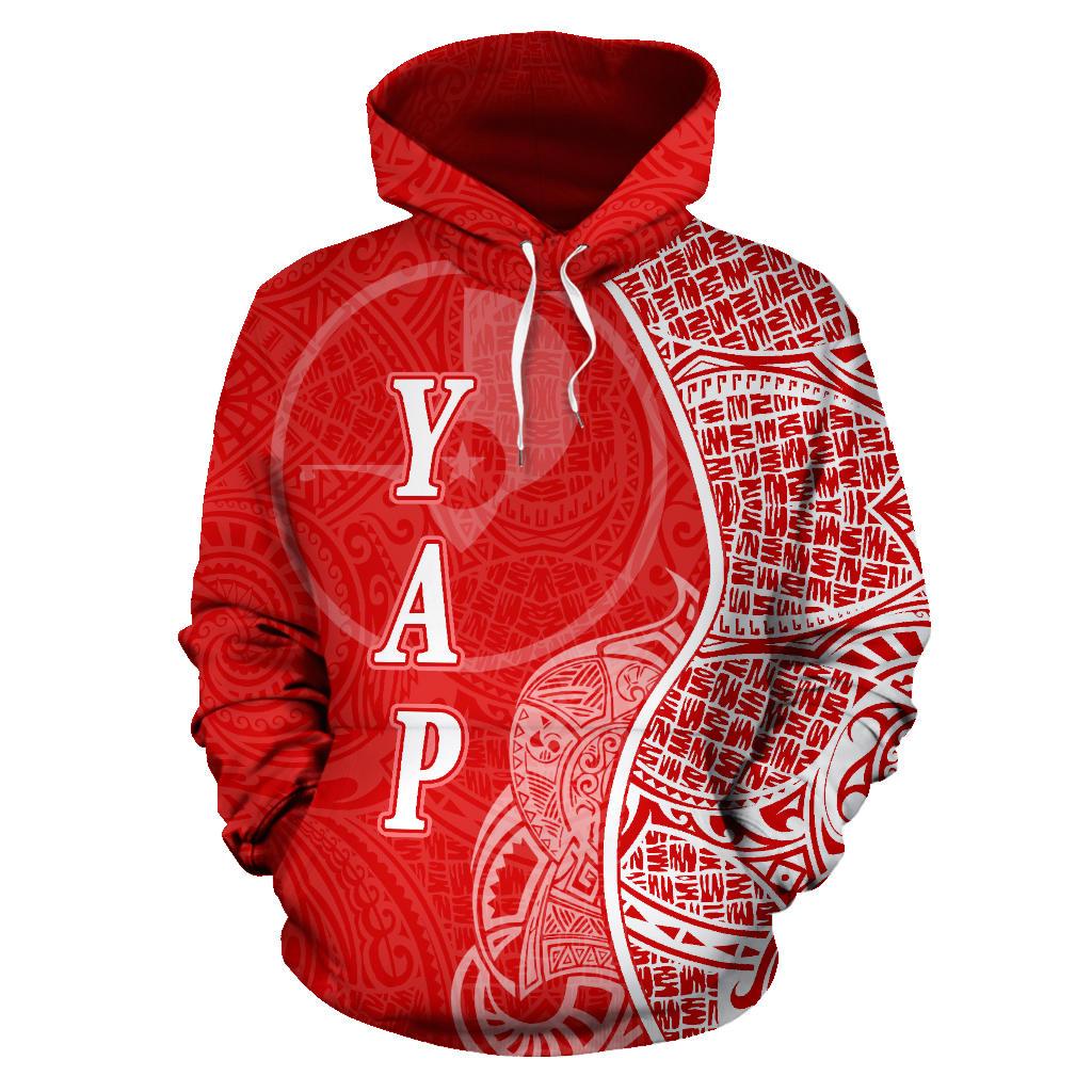 Yap Polynesian Hoodie Coconut Tree Red and White Unisex Art - Polynesian Pride