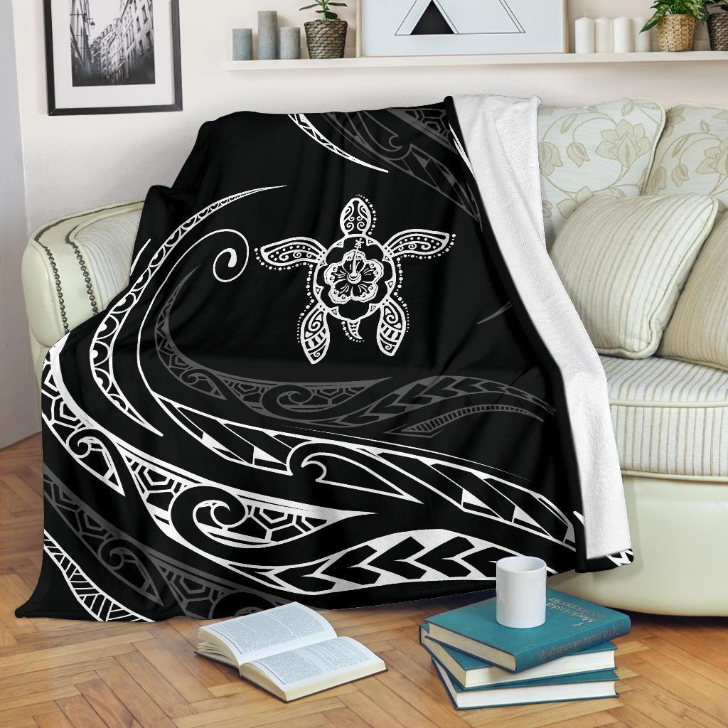 Hawaii Turtle Hibicus Premium Blanket - Frida Style - White - Polynesian Pride