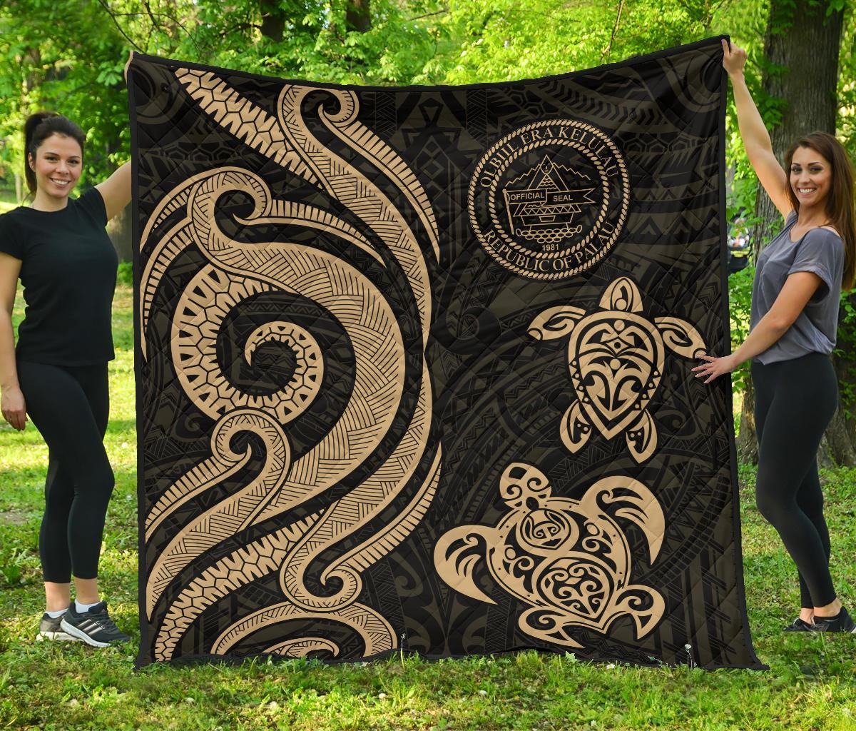 Palau Premium Quilt - Gold Tentacle Turtle Gold - Polynesian Pride