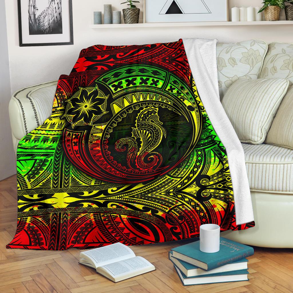 Seahorse Polynesian Premium Blanket - Polynesian Tattoo Reggae White - Polynesian Pride