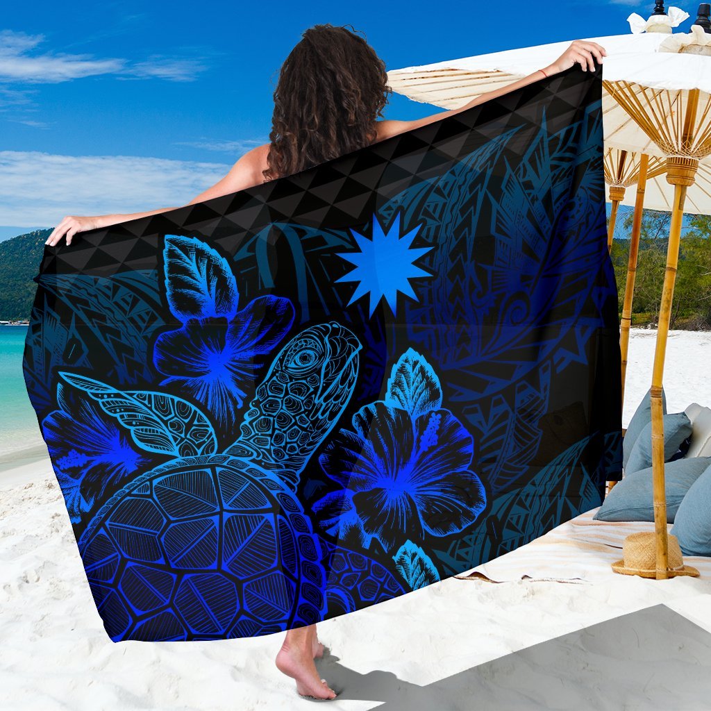 Nauru Sarong - Turtle Hibiscus Pattern Blue Women One Size Blue - Polynesian Pride