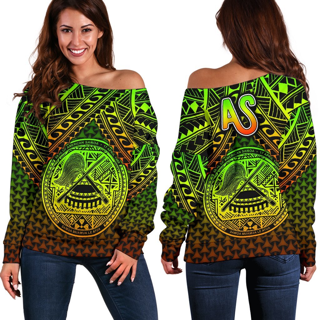 Polynesian American Samoa Women's Off Shoulder Sweater - Reggae Vintage Polynesian Patterns Art - Polynesian Pride
