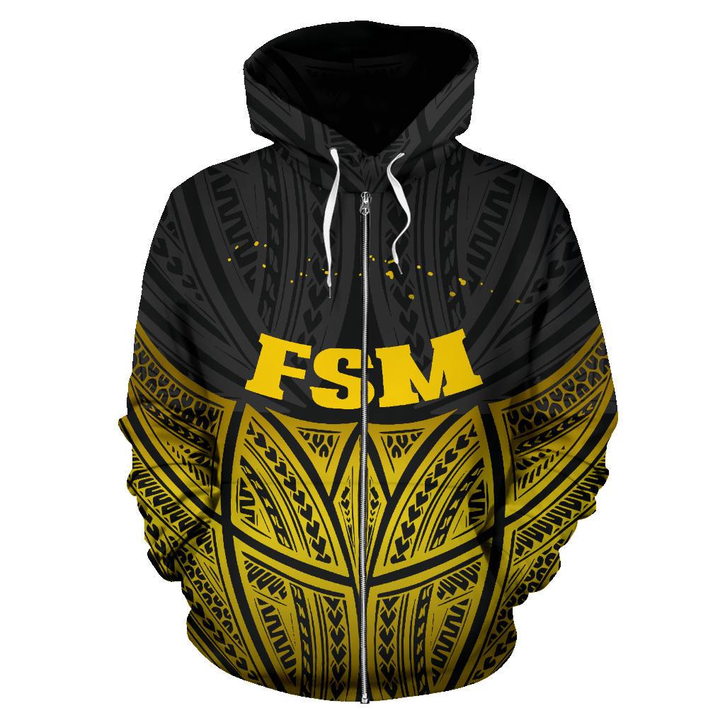 Federated States of Micronesia Polynesian Zip up Hoodie Gold Pride Map and Seal - Polynesian Pride