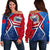 Samoa Women's Off Shoulder Sweater - Samoa Flag with Polynesian Patterns Blue - Polynesian Pride