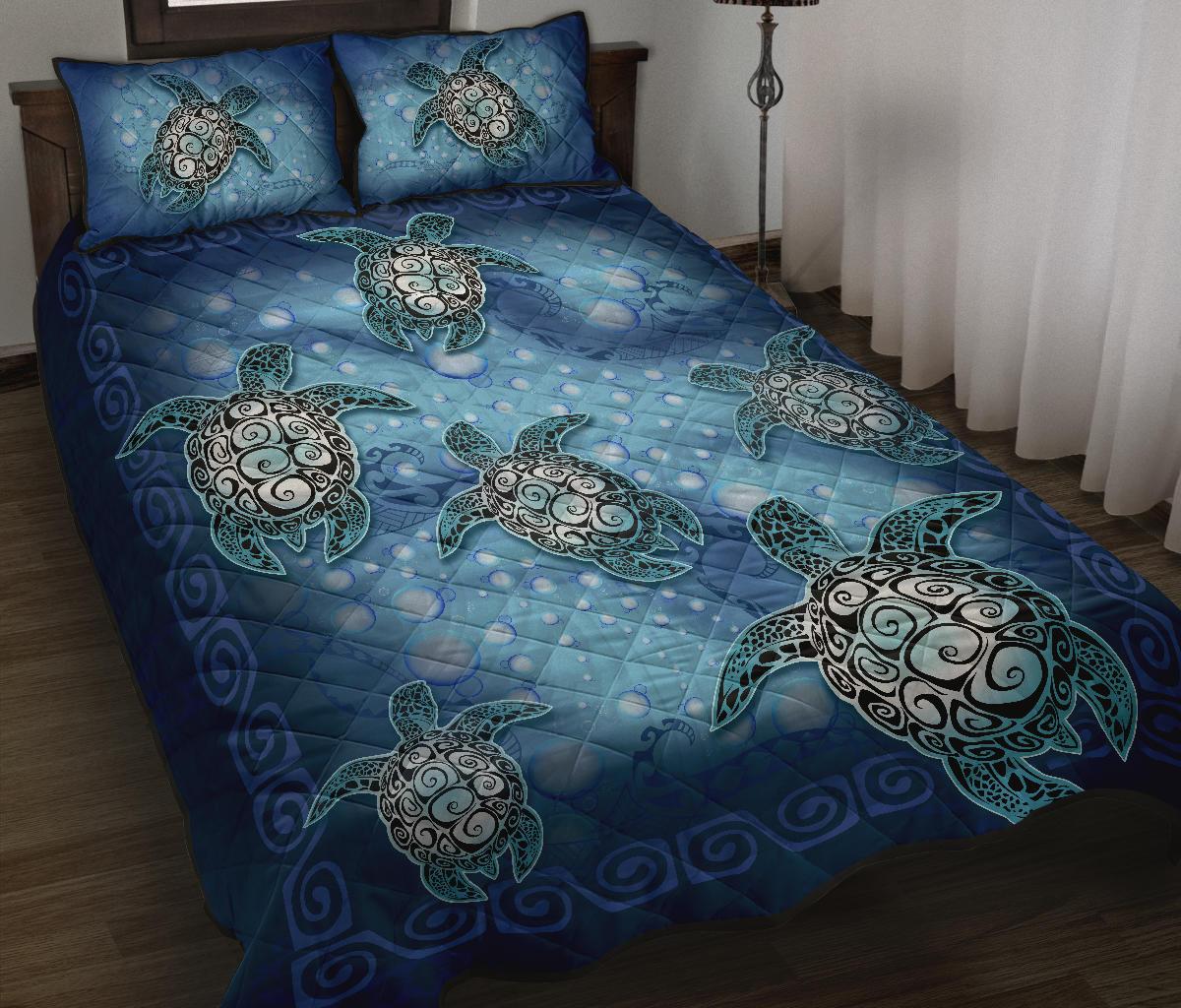 Turtle Quilt Bed Set - Light Sea - Polynesian Pride