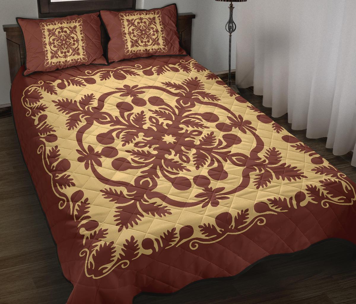 Hawaii Quilt Bed Set Royal Pattern - Coral - Polynesian Pride