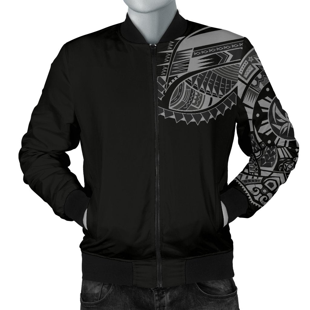 Polynesian Chest Tattoo Men's Bomber Jacket Gray Black - Polynesian Pride