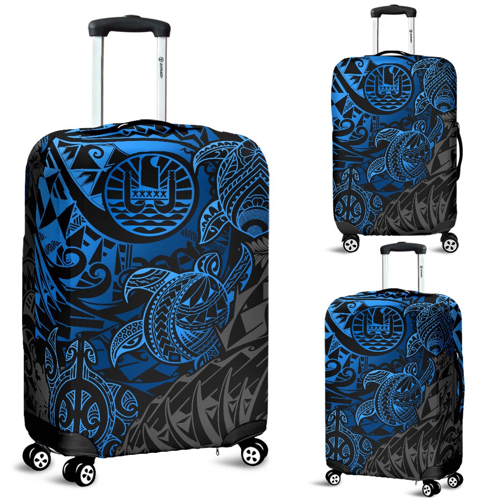 Tahiti Polynesian Luggage Cover - Blue Turtle Hibiscus Flowing BLUE - Polynesian Pride