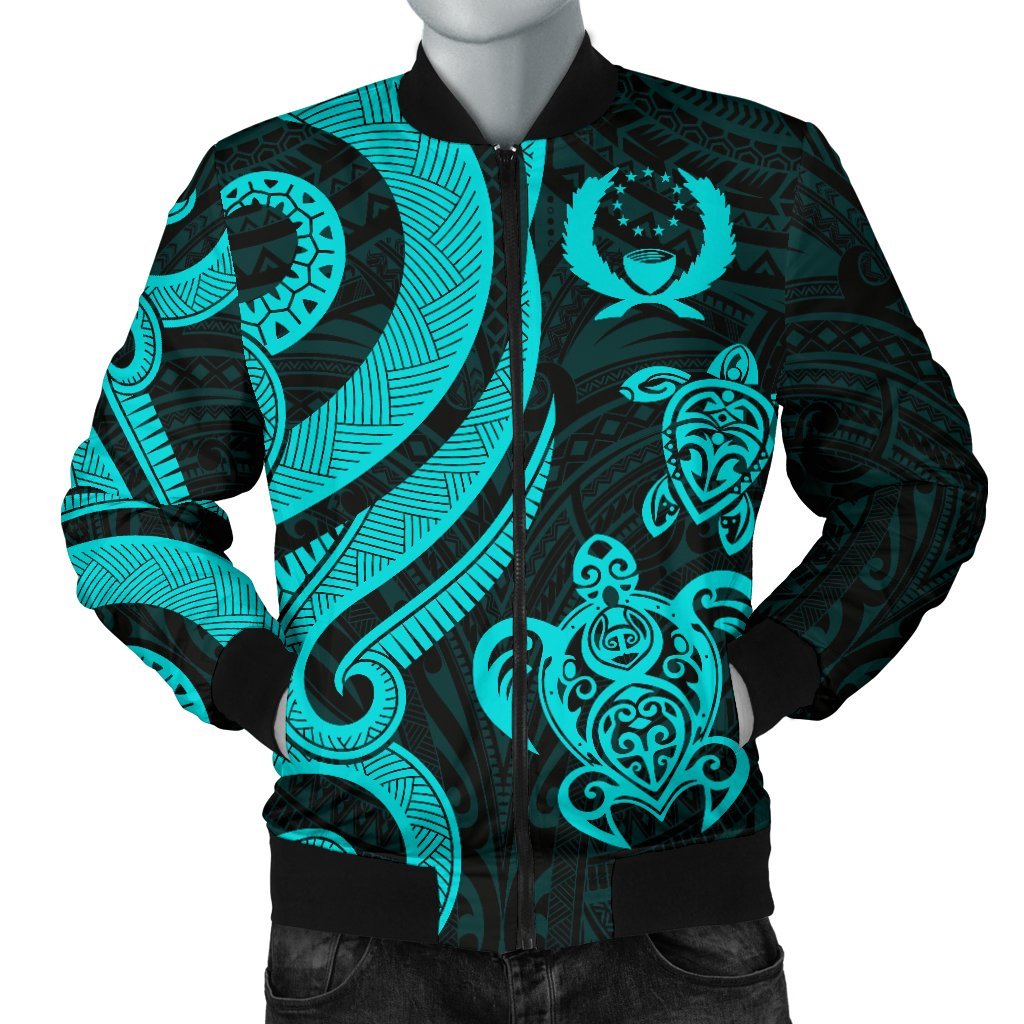 Pohnpei Micronesian Men Bomber Jacket - Turquoise Tentacle Turtle Turquoise - Polynesian Pride