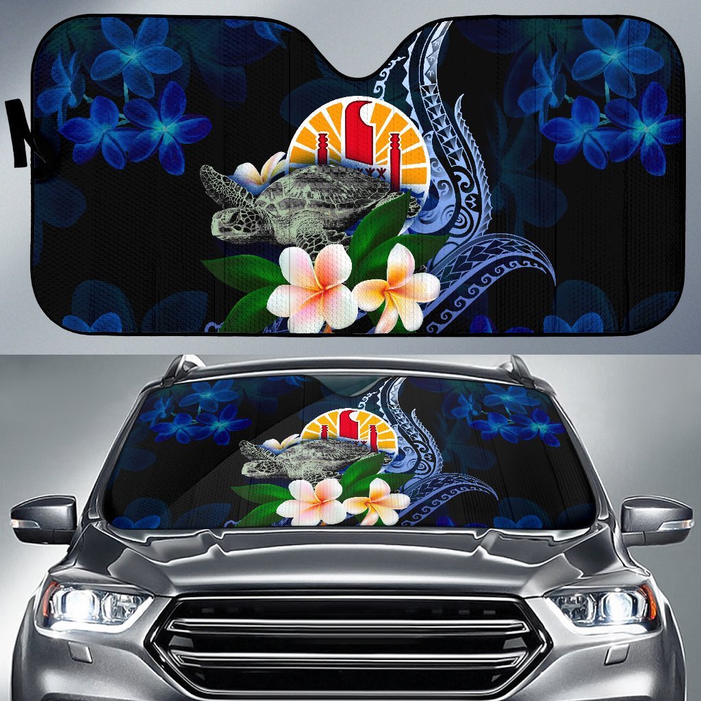 Polynesian Tahiti Sun Shades - Turtle With Plumeria Flowers Auto Sun Shade Universal Fit Blue - Polynesian Pride