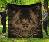 Hawaii Owl Hibiscus Plumeria Premium Quilt - Gold Gold - Polynesian Pride