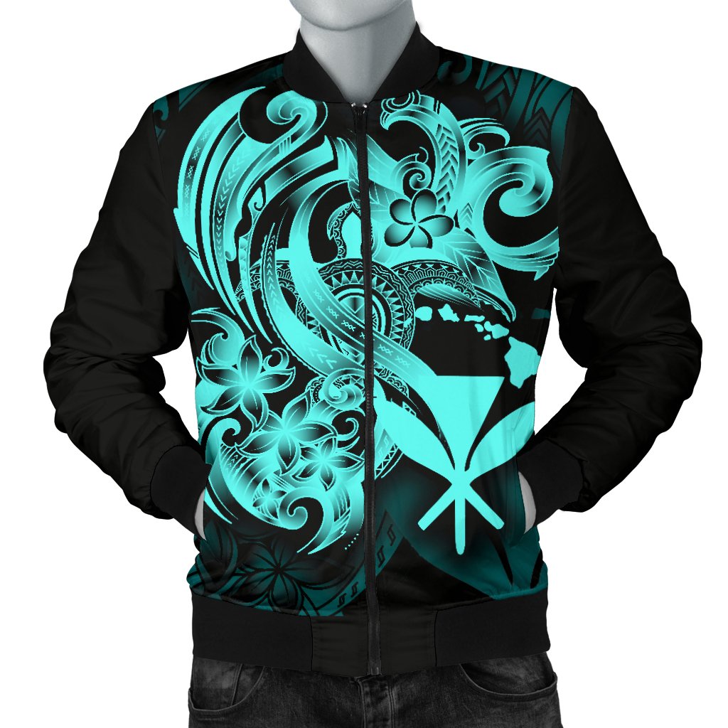 Polynesian Hawaii Men's Bomber Jacket - Kanaka Maoli Blue Turtle - Polynesian Pride