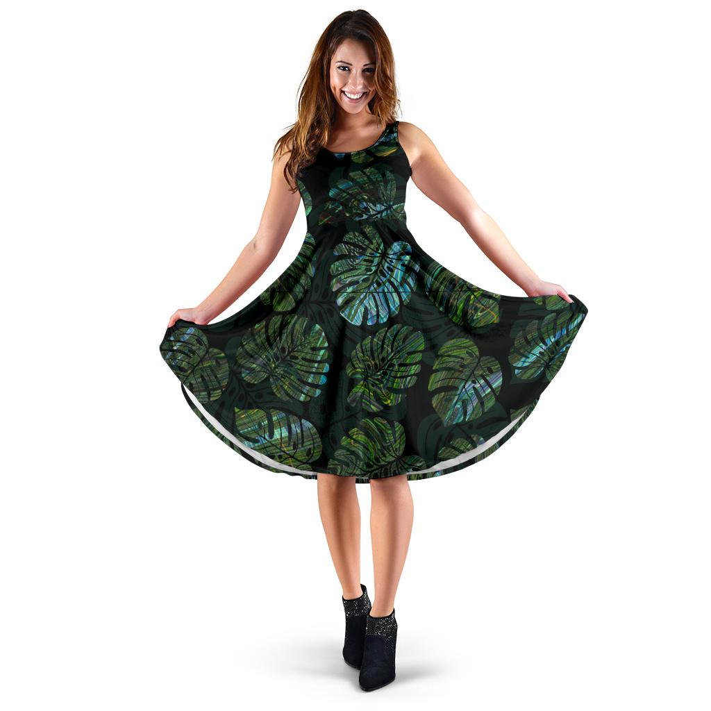 Polynesian Midi Dress - Green Monstera Leave Women Green - Polynesian Pride