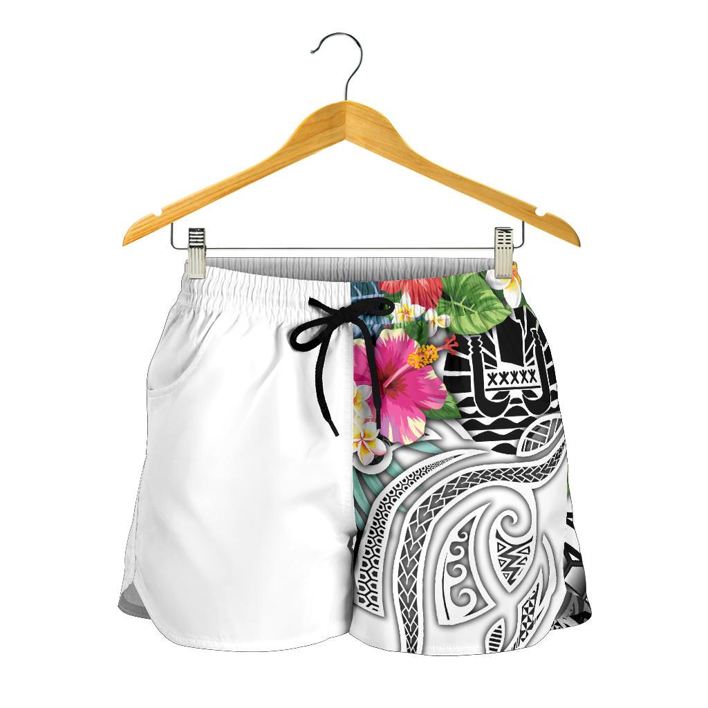 Tahiti Polynesian Women's Shorts - Summer Plumeria (White) - Polynesian Pride