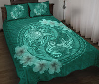 Hawaii Polynesian Turtle Tropical Hibiscus Plumeria Quilt Bet Set - Turquoise - Polynesian Pride
