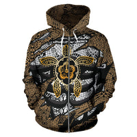 Hibiscus Polynesian Gold Hawaii Turtle Hoodie (Zip) - Polynesian Pride