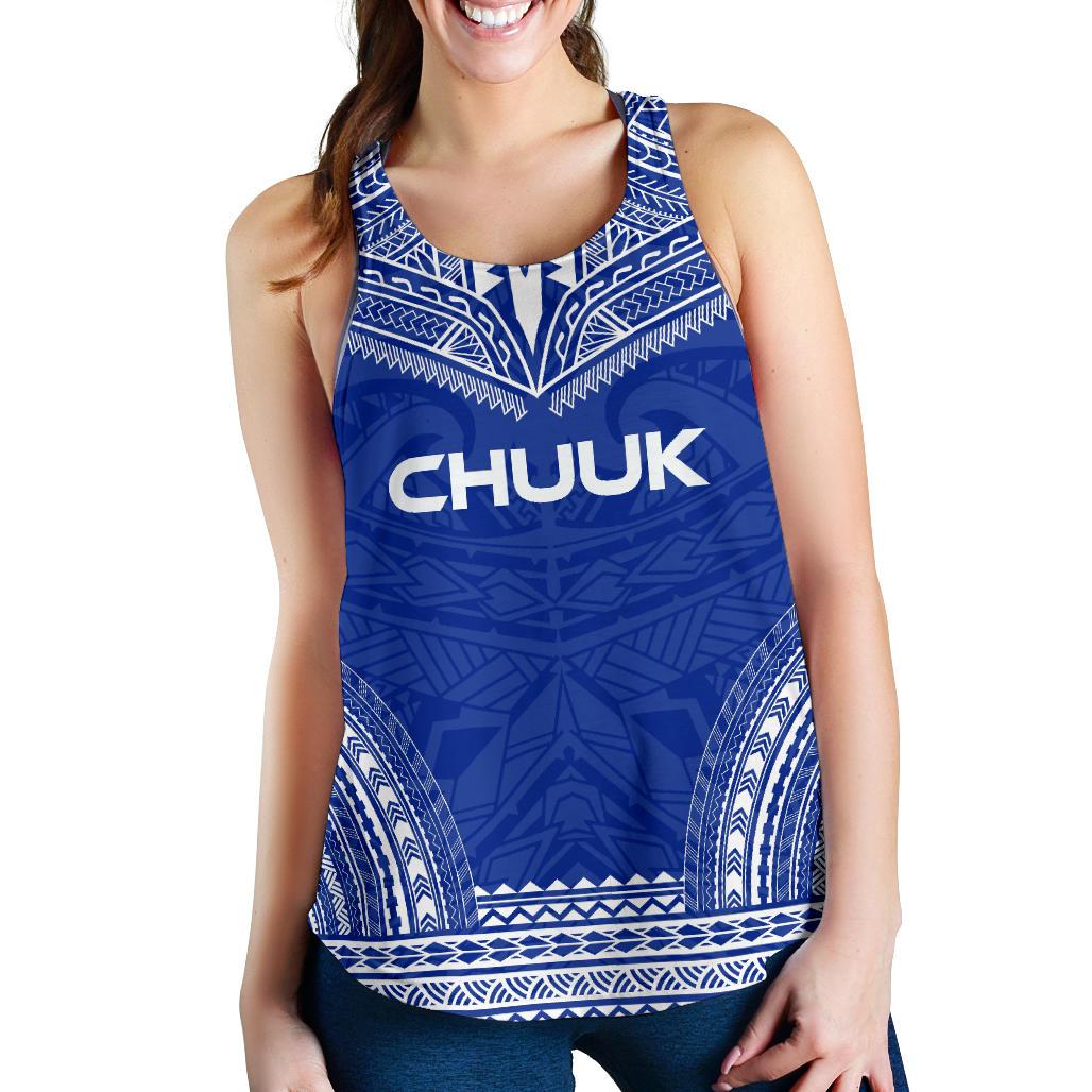 Chuuk Women's Racerback Tank - Polynesian Chief Flag Version Blue - Polynesian Pride