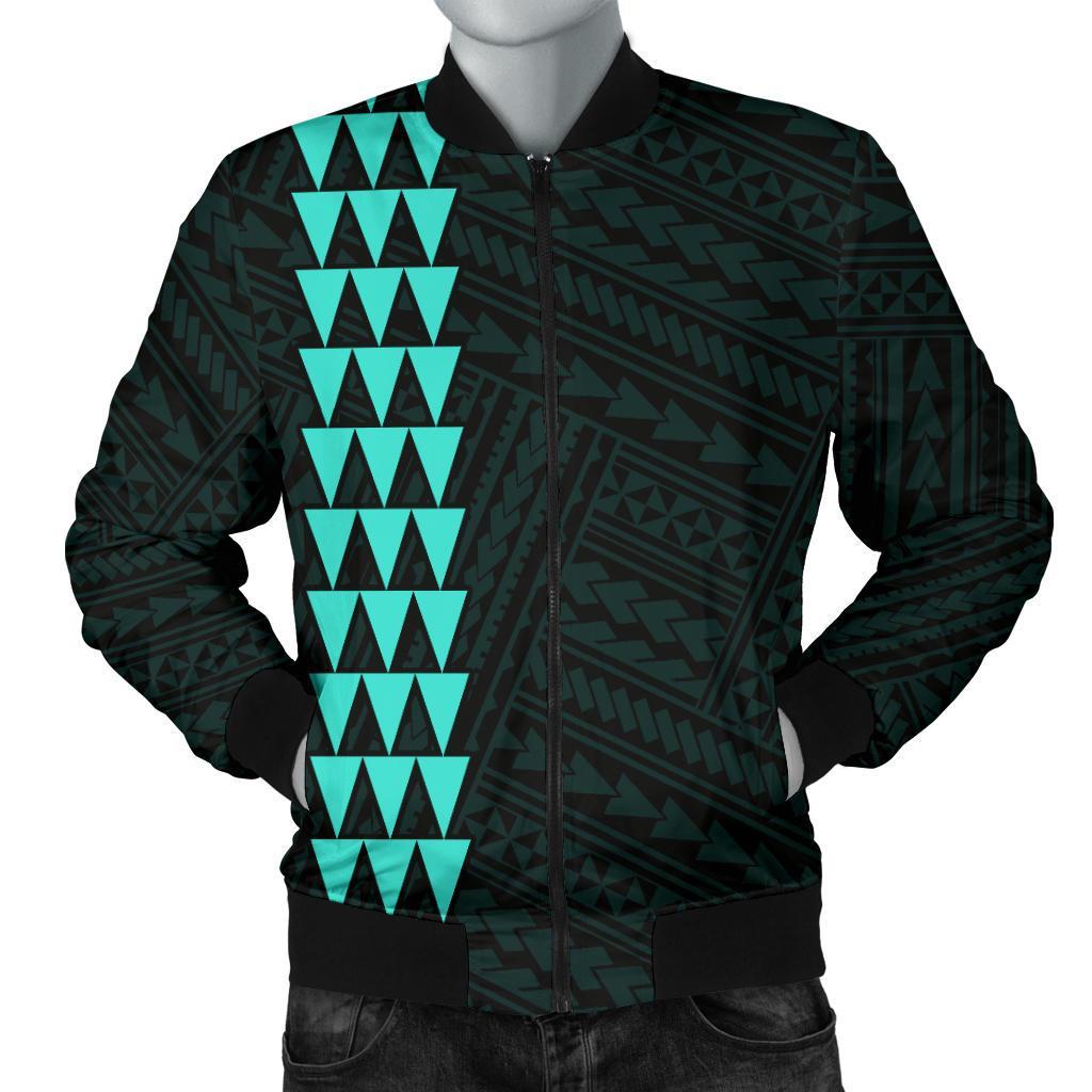 Hawaii Kakau Polynesian Anchor Map Men's Bomber Jacket - Turquoise Turquoise - Polynesian Pride