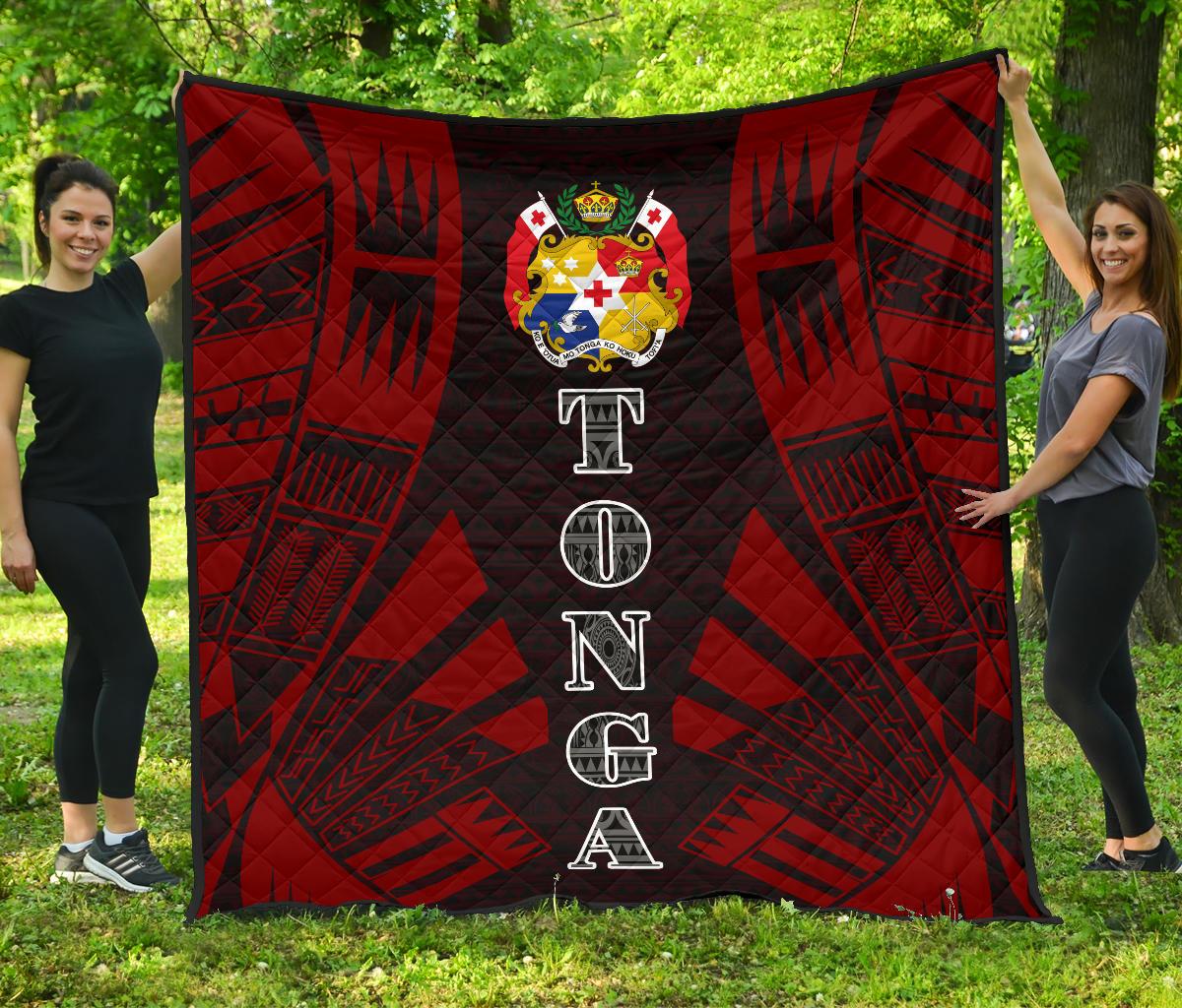 Tonga Premium Quilt - Tonga Coat Of Arms Polynesian Red Tattoo Red - Polynesian Pride