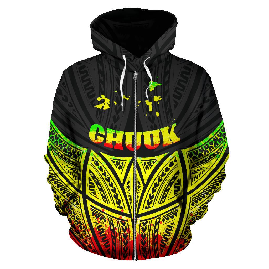 Chuuk Polynesian Zip up Hoodie Reggae Pride Map and Seal - Polynesian Pride