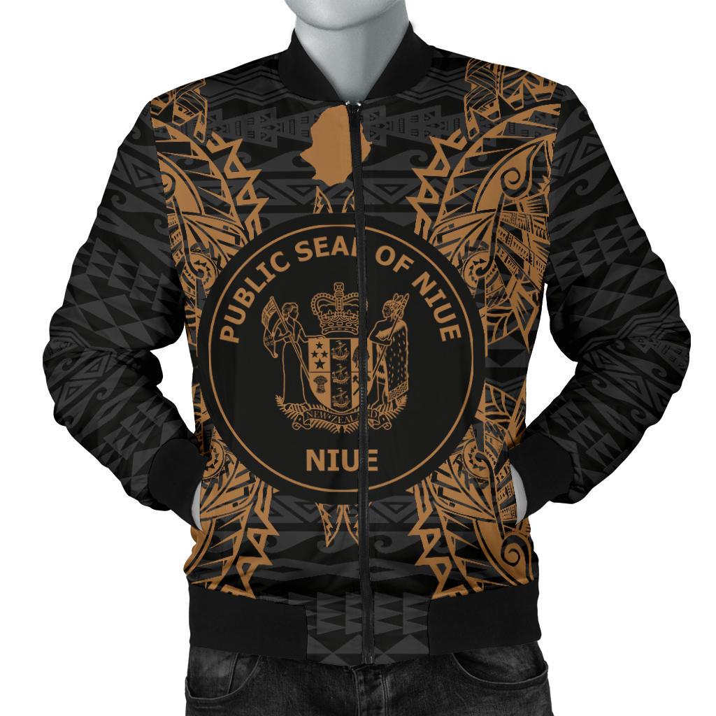 Niue Polynesian Men's Bomber Jacket Map Gold Gold - Polynesian Pride