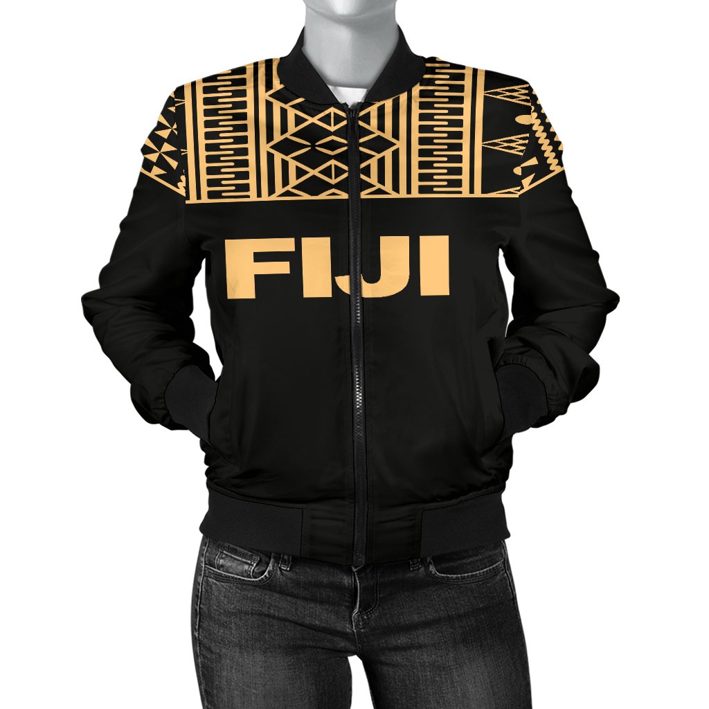 Fiji Women's Bomber Jacket - Polynesian Gold Version Black - Polynesian Pride