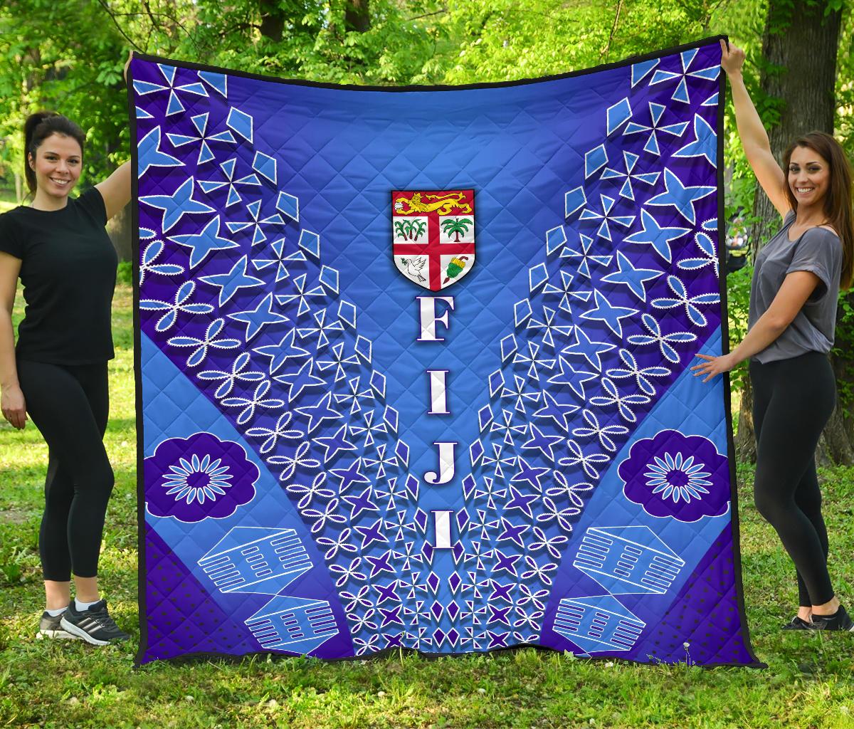 Fiji Drua Premium Quilt Tapa Blue - Polynesian Pride