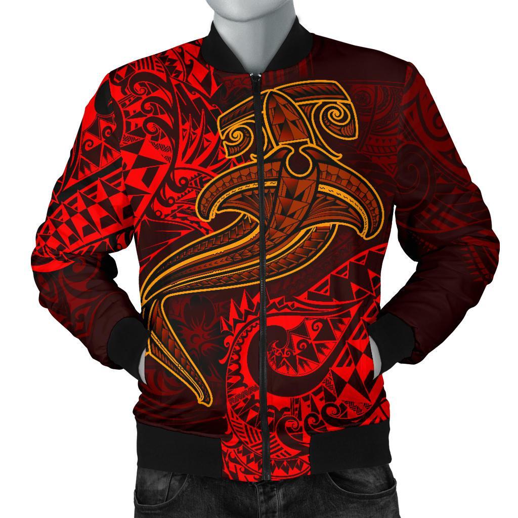 Polynesian Men's Bomber Jacket - Red Shark Polynesian Tattoo Red - Polynesian Pride