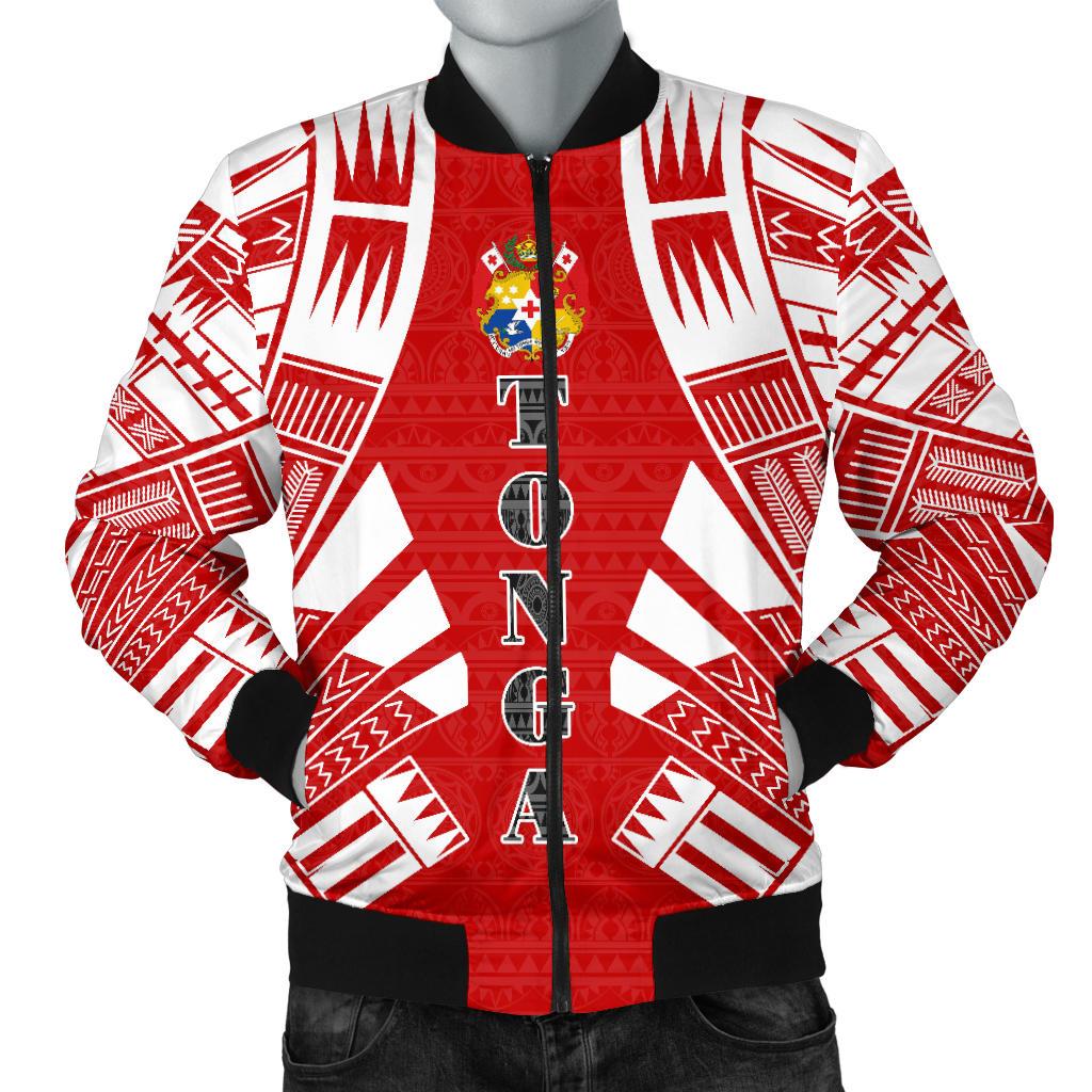 Tonga Men Bomber Jackets - Polynesian Tattoo Flag White - Polynesian Pride