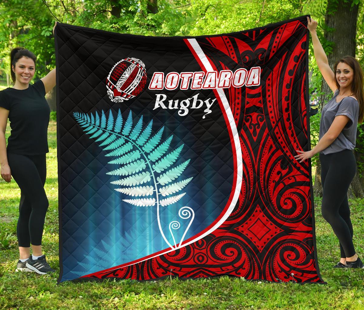 Aotearoa Rugby Black Maori Premium Quilt Kiwi and Silver Fern New Zealand Black - Polynesian Pride