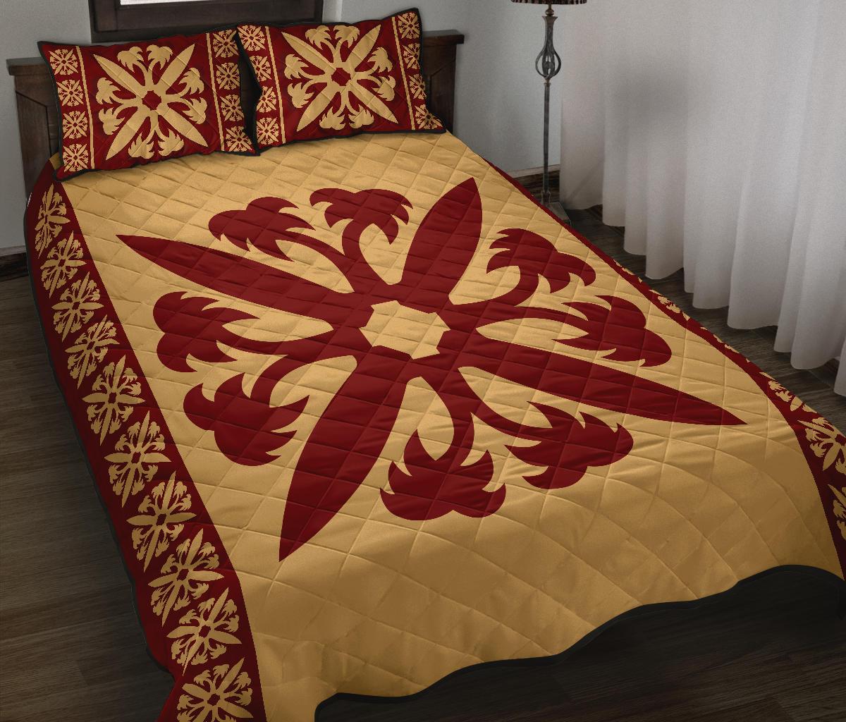 Hawaiian Quilt Pattern Coconut Heart Quilt Bed Set - Polynesian Pride