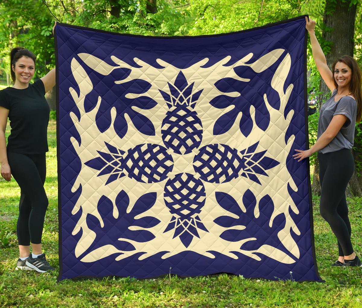 Hawaiian Pineapple Tropical Pattern Premium Quilt - Blue - Argu Style - AH Blue - Polynesian Pride