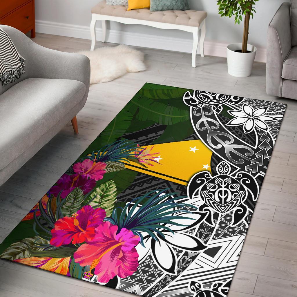 Tokelau Area Rug - Turtle Plumeria Banana Leaf Black - Polynesian Pride