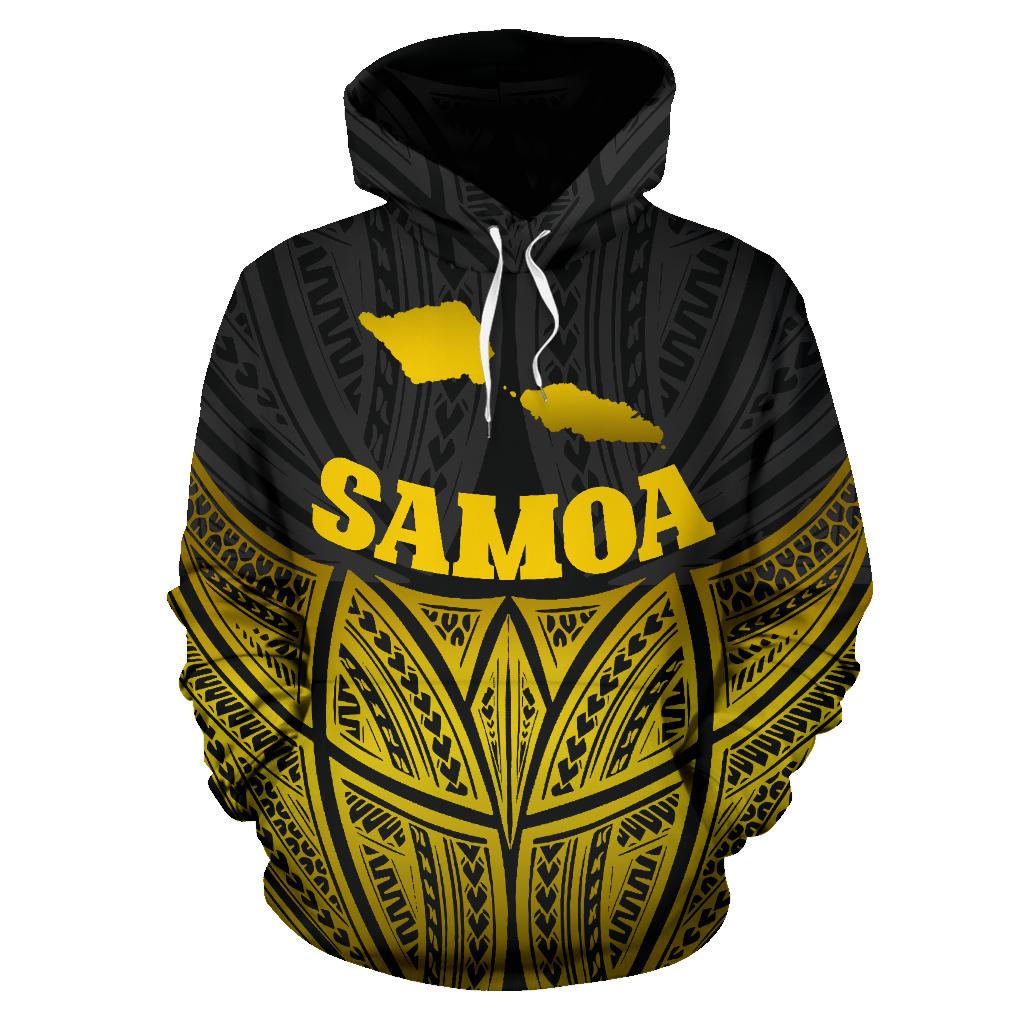 Samoa Polynesian Hoodie Gold Pride Map nd Seal - Polynesian Pride