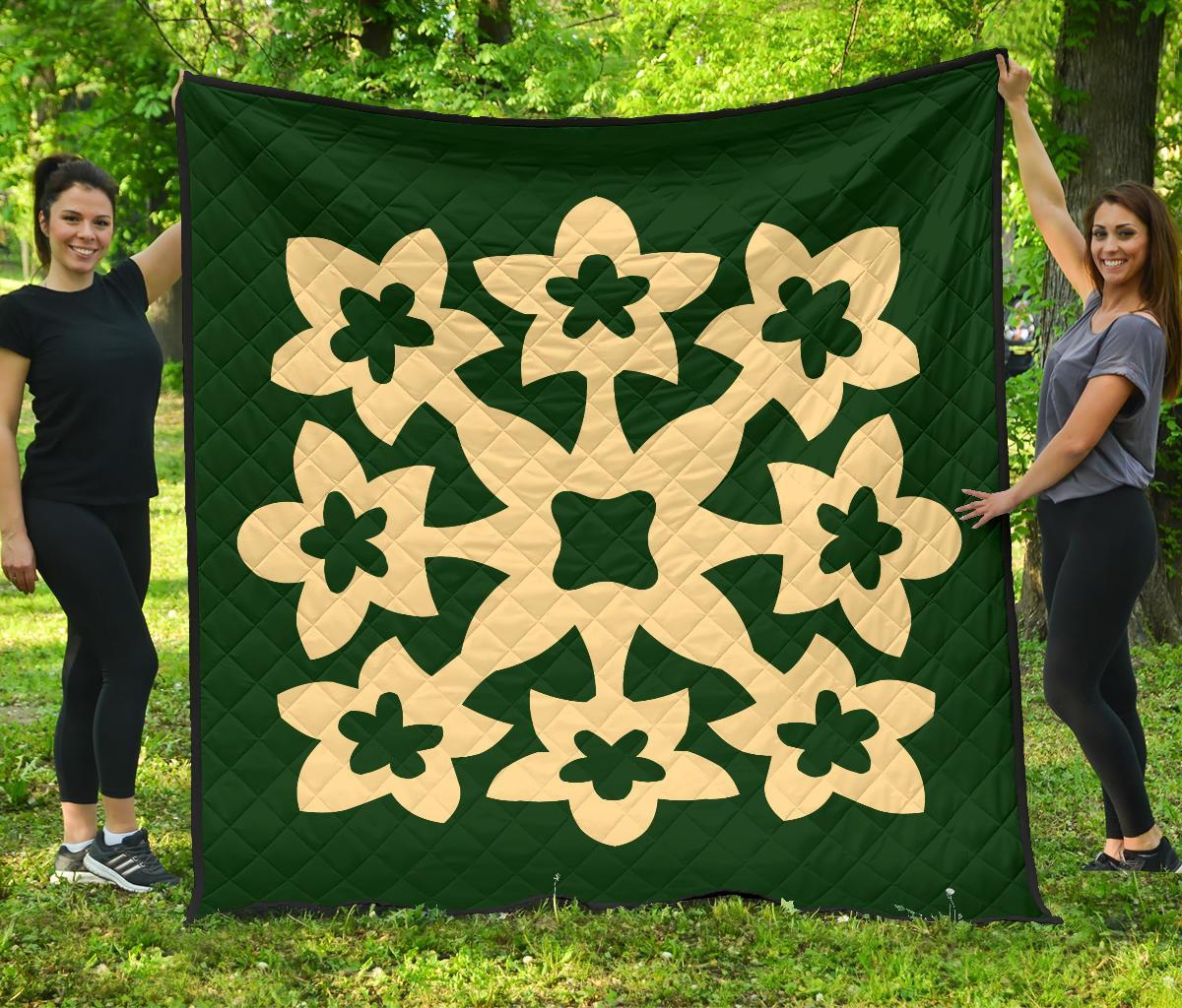 Hawaiian Premium Quilt Royal Pattern - Green - A1 Style Green - Polynesian Pride