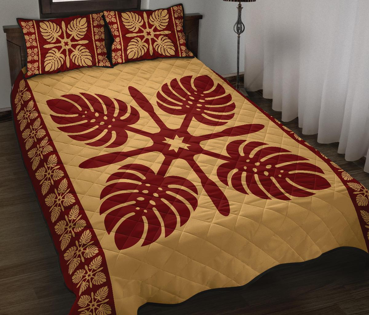 Hawaiian Quilt Pattern Palm Tree Symbol Quilt Bed Set - Polynesian Pride