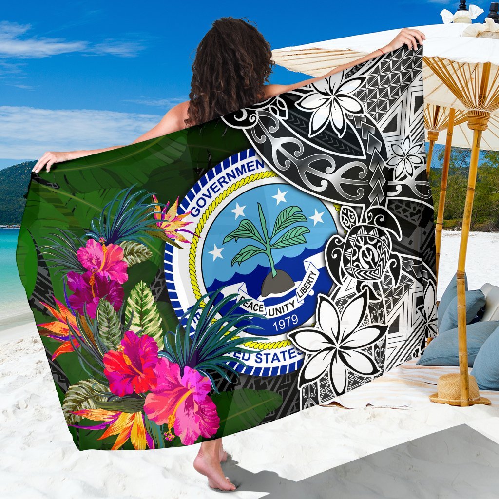 Federated States of Micronesia Sarong - Turtle Plumeria Banana Leaf Sarong One Size Black - Polynesian Pride