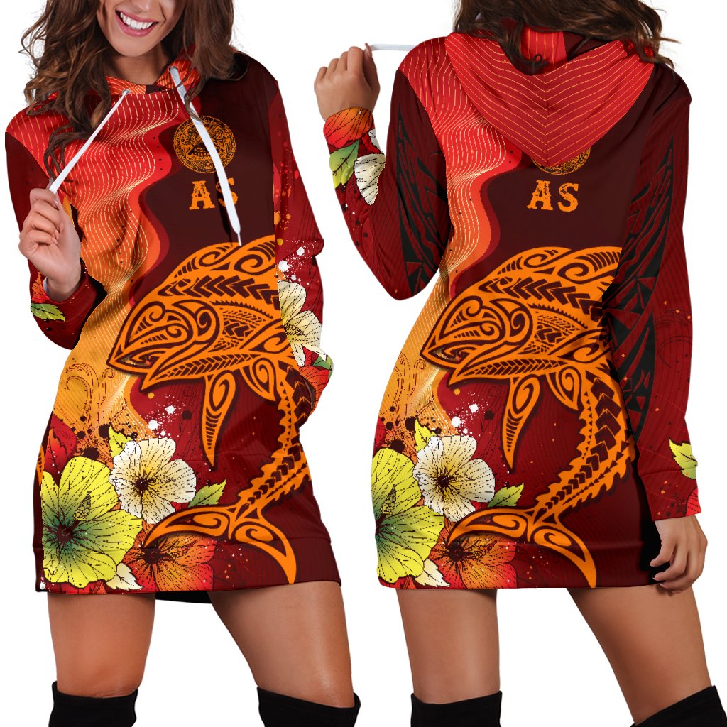 American Samoa Women's Hoodie Dress - Tribal Tuna Fish Orange - Polynesian Pride