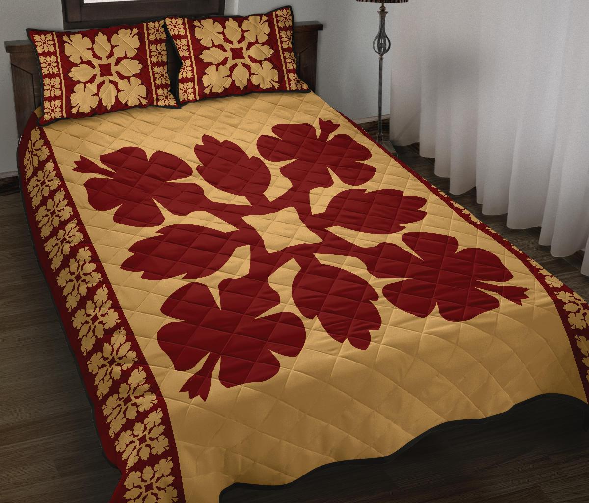 Hawaiian Quilt Pattern Hibiscus Quilt Bed Set - Polynesian Pride