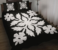 Hawaiian Quilt Bed Set Royal Pattern - Black And White - B2 Style White - Polynesian Pride
