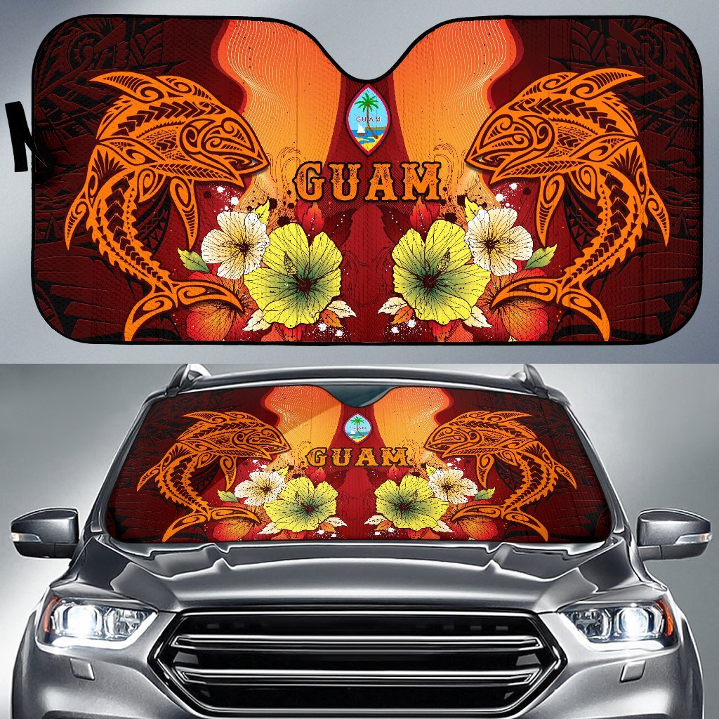 Guam Auto Sun Shade - Tribal Tuna Fish Auto Sun Shade Universal Fit Orange - Polynesian Pride