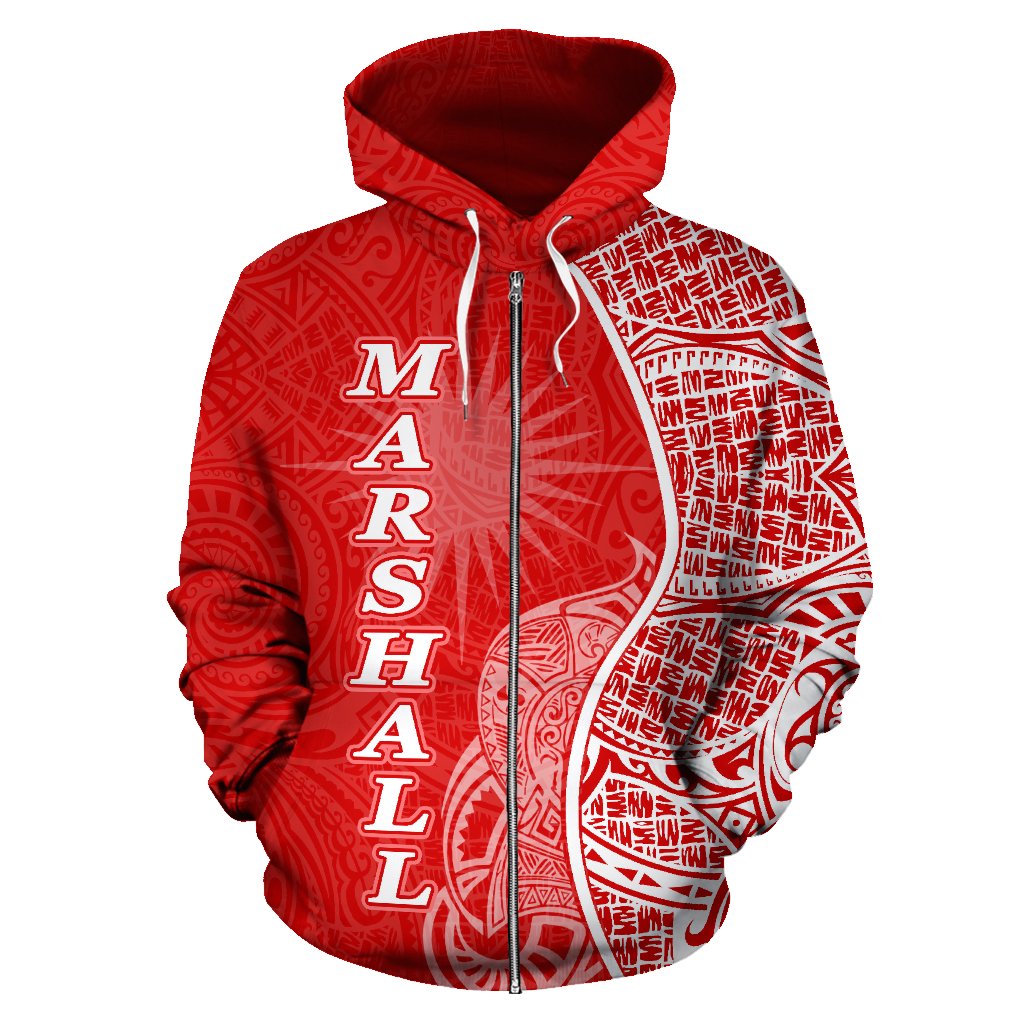 Marshall Islands Polynesian Zip up Hoodie Coconut Tree Red and White - Polynesian Pride