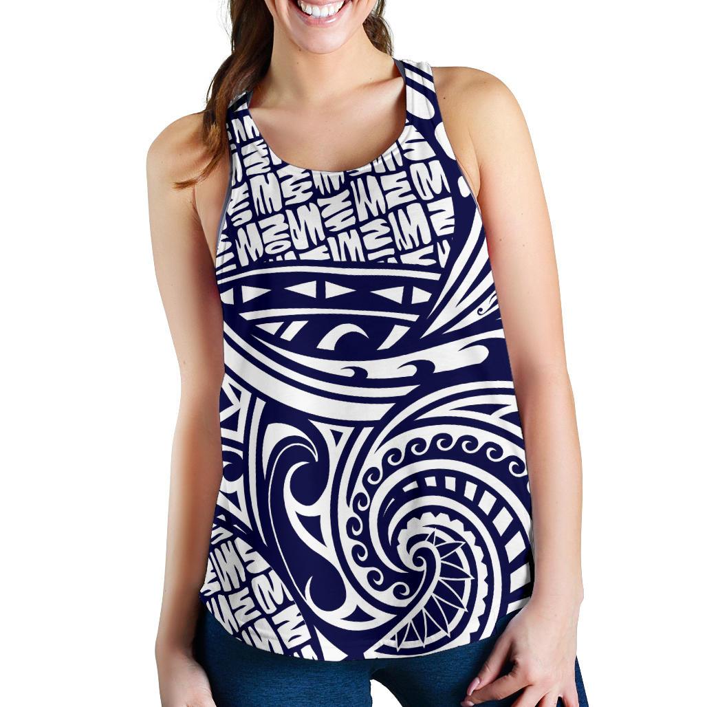 Polynesian Women Racerback Tank Top 1 White-Blue - Polynesian Pride