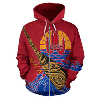 Tahiti All Over Zip up Hoodie Vaa Style - Polynesian Pride